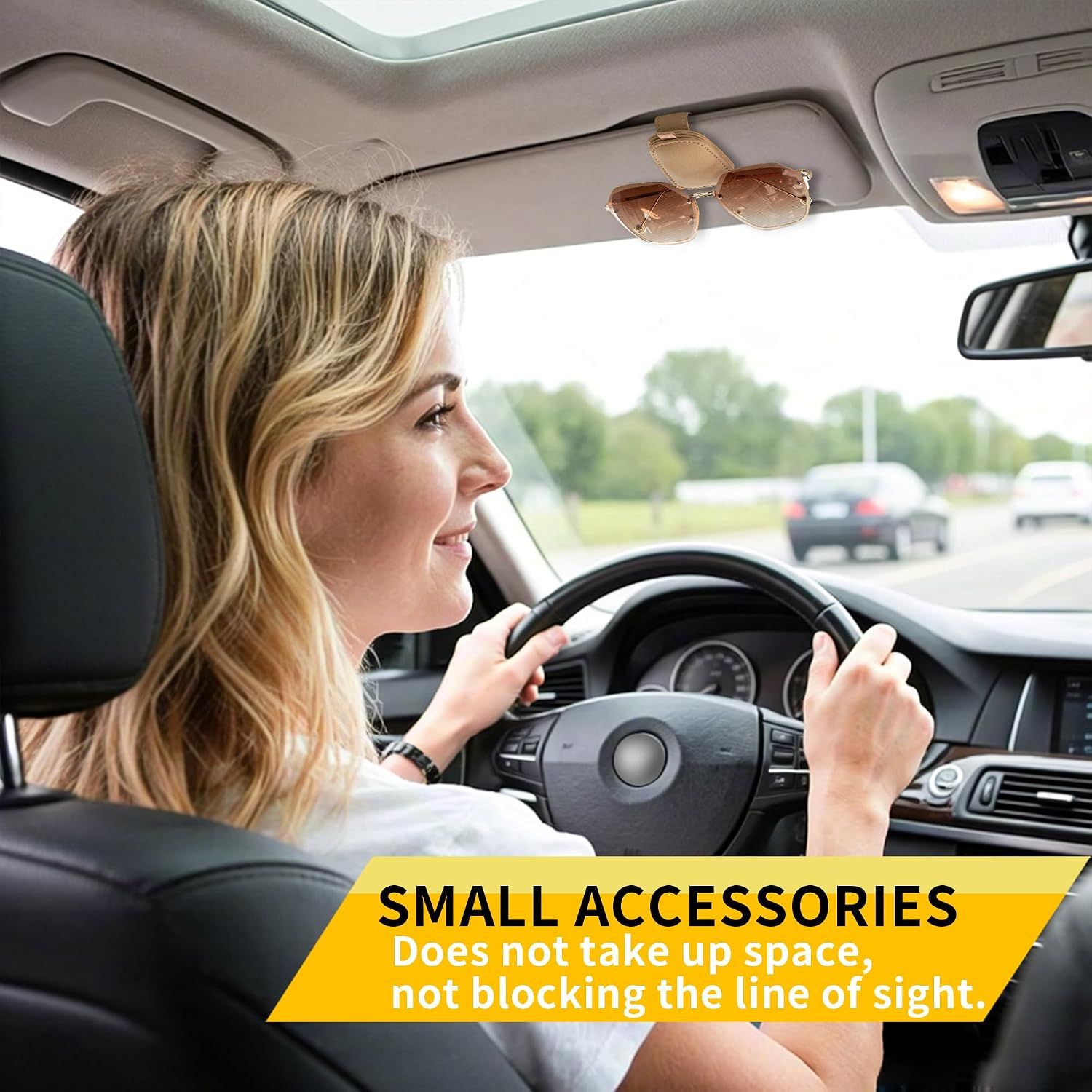 2 Piece Magnetic Sunglasses Holder for Car Sun Visor Beige โ image 4