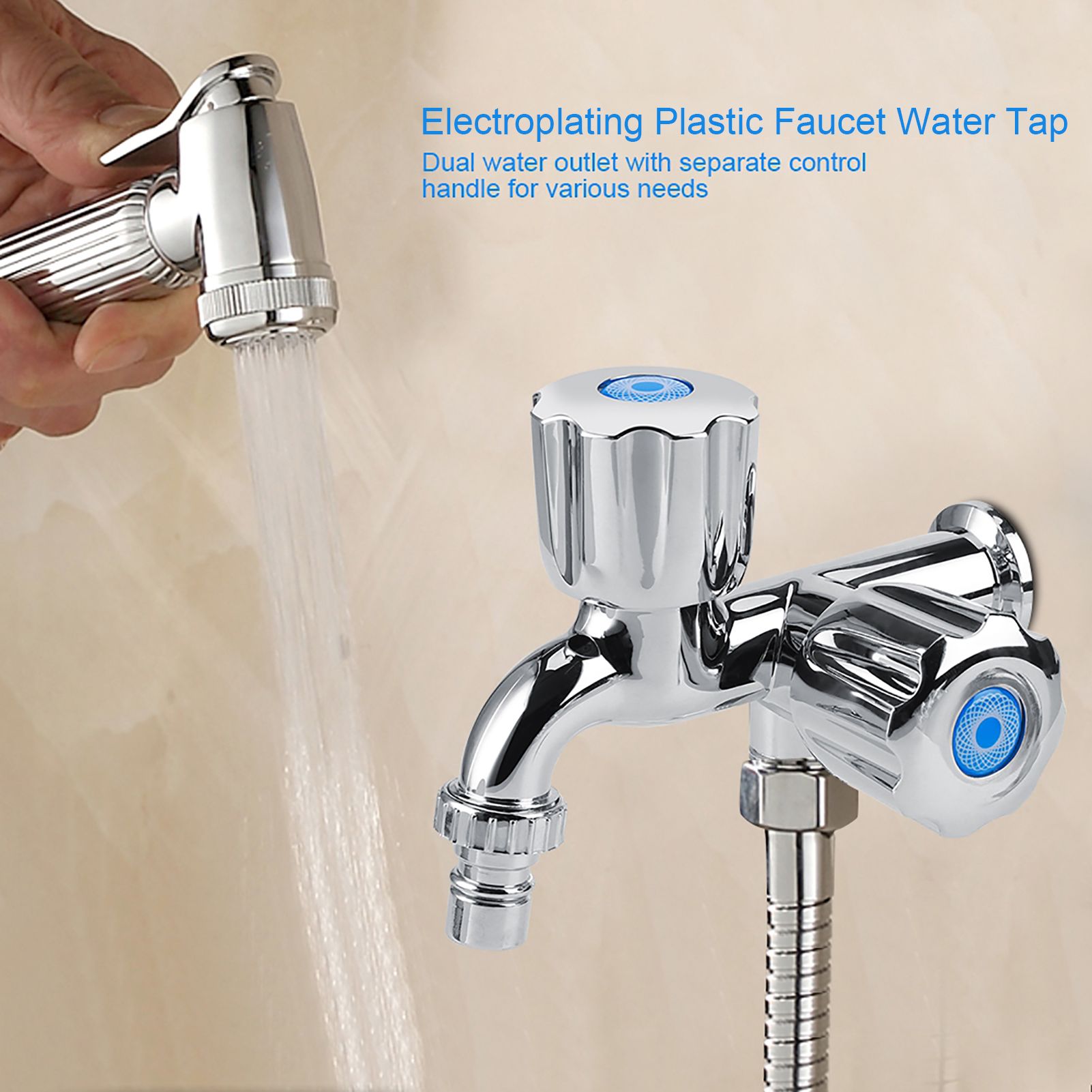 Electroplating Plastic Washing Machine Cold Water Faucet Sink Basin Water Tap with Double Spout Shutter Handle G1/2 — image 2