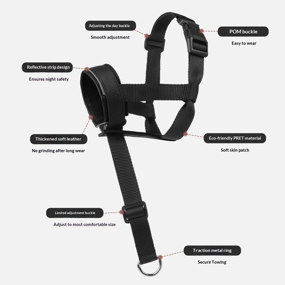 Adjustable Dog Harness, for Training and Daily Walks Small Dog Muzzle Dog Head Collar Halter M Black — image 3