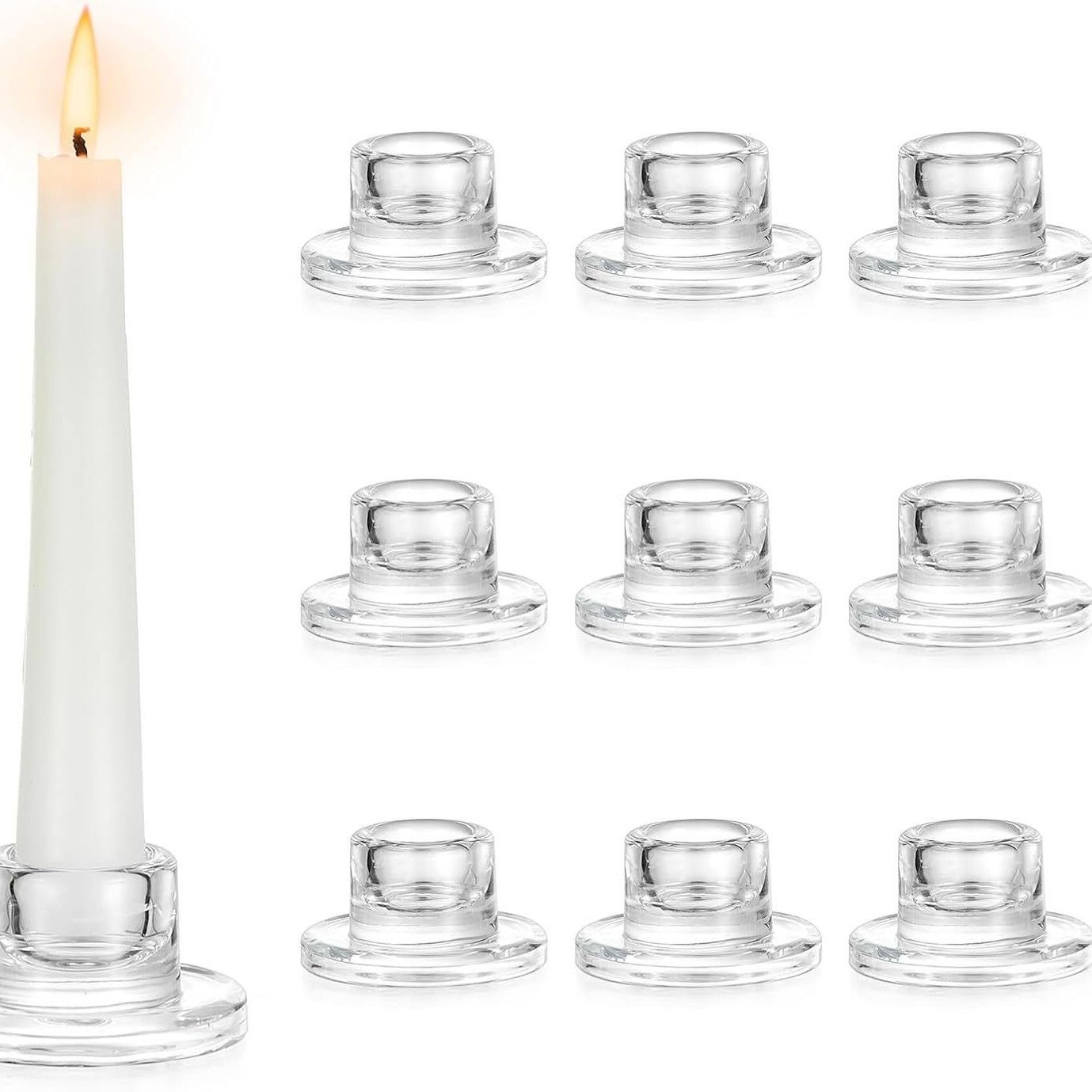 Glass Taper Candle Holders: 10 PCS Candlestick Holders Clear Short Tapered Candle Holder Set - Candle Stick Holder Decor for Table Centerpiece Wedding Party
