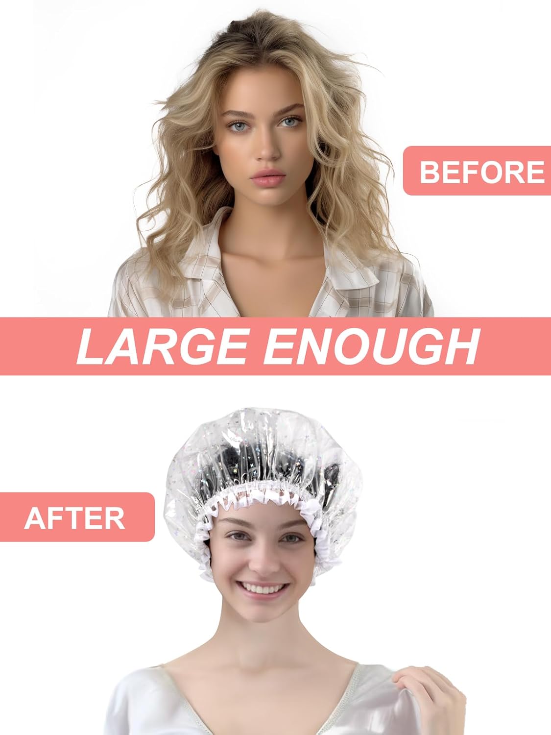 Luxury Shower Cap Reusable Waterproof for Women Sequin Lined Hair Cap for Shower Plastic Cap for Long Hair Large Double Layer Bath Cap Travel Essential & — image 3