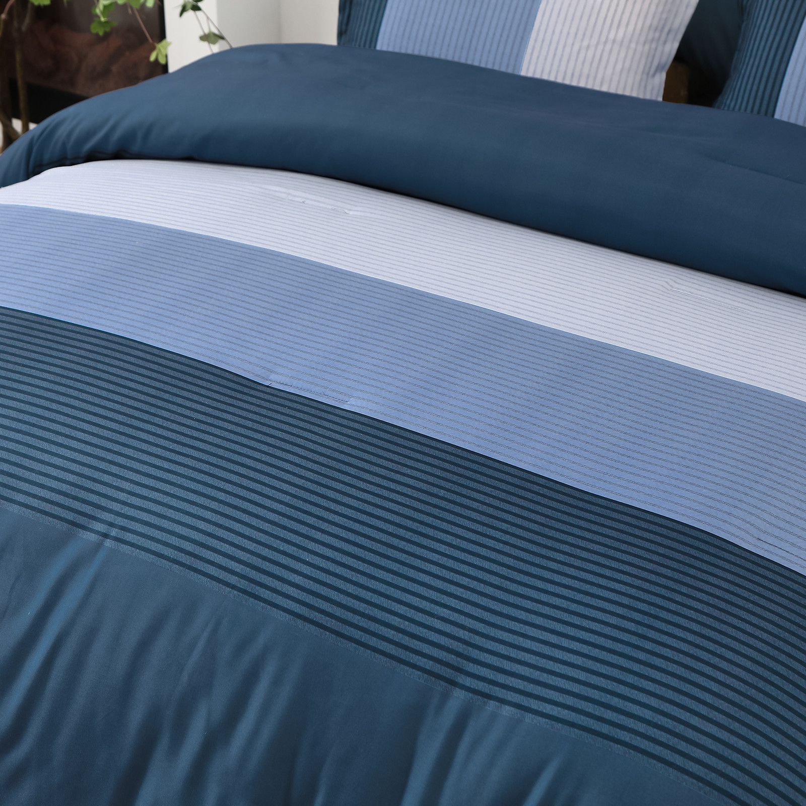 Navy Blue Comforter Set, King Size, Striped 3-Piece Bedding Collection โ image 6