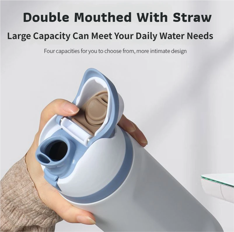 24oz Pink Large Thermal Water Bottle with Dual-Sipping Lid & Built-in Straw - Leak-Proof 304 Stainless Steel Outdoor Sports Flask โ image 2