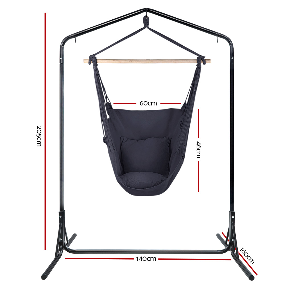 Gardeon Outdoor Hammock Chair with Stand Swing Hanging Hammock with Pillow Grey β image 2