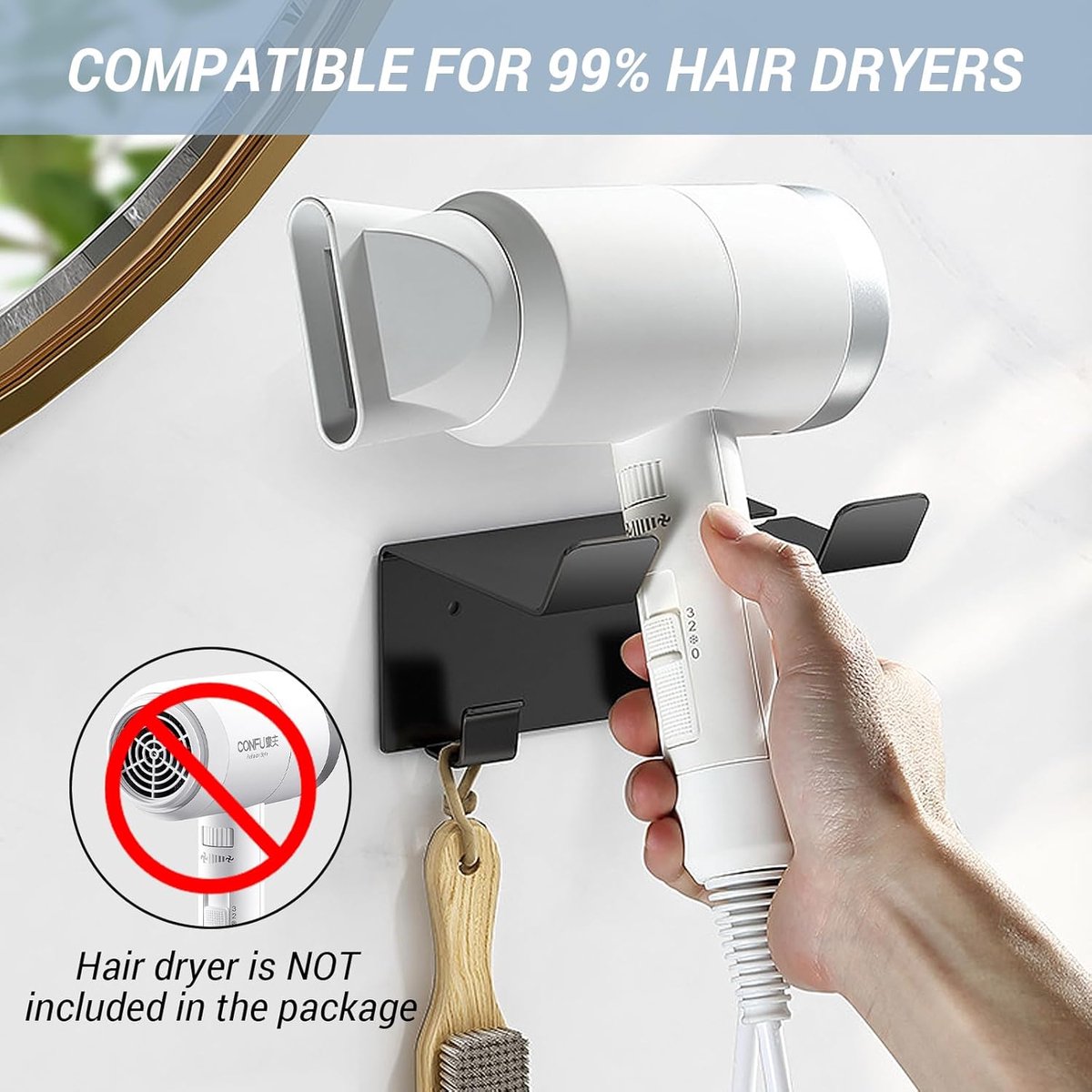 Hairdryer holder - Hairdryer wall bracket - Universal - wall bracket - black - 11.5*9.5*5.5cm - metal - wall bracket - Bathroom accessories โ image 3