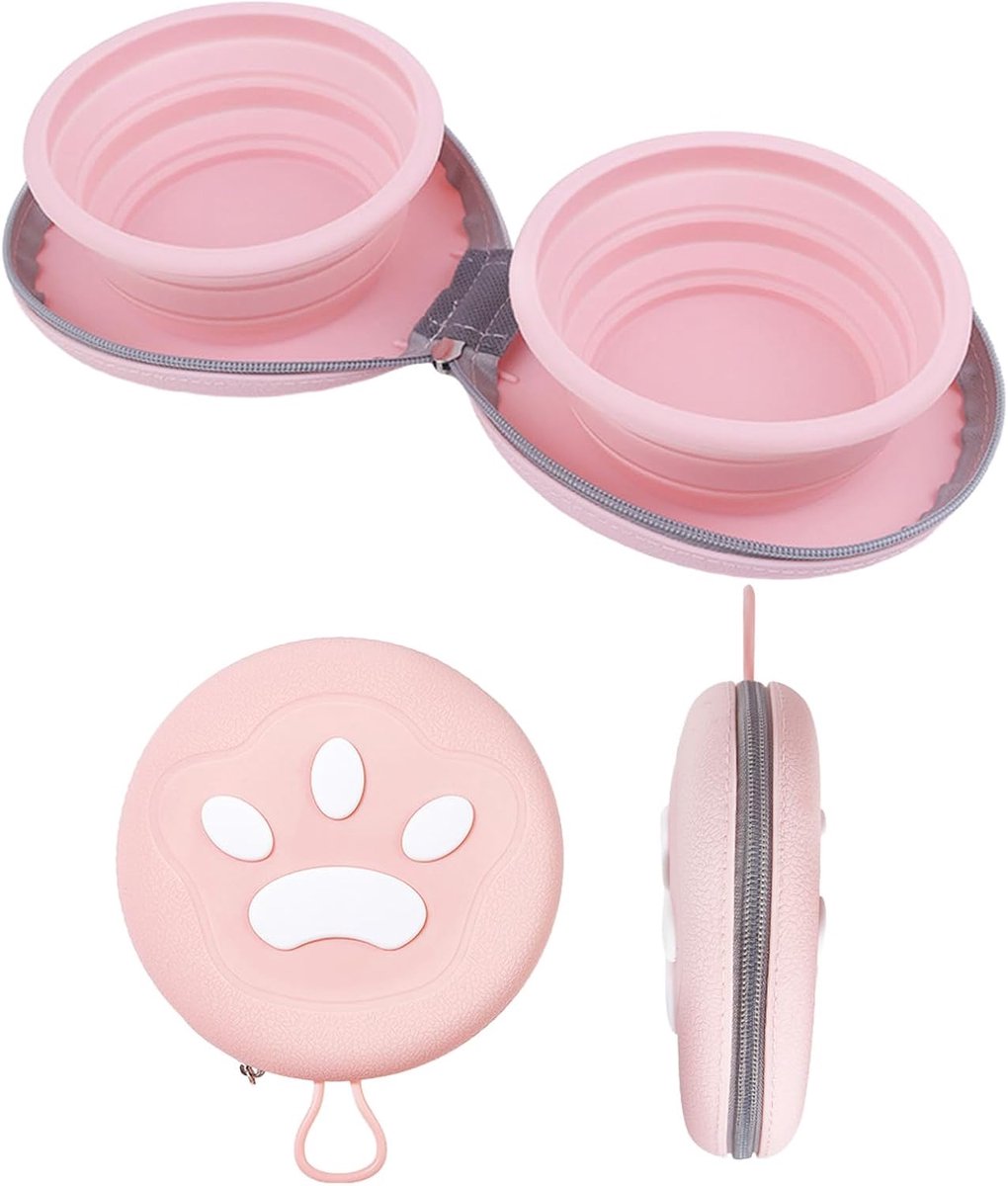 Dog Food Bowl - Foldable Dog Food Bowl - Outdoor Pet Food Bowl - 2-in-1 Dog Food Bowl - with Zippered Storage Bag and Carabiner - Suitable for Travel, Hiking