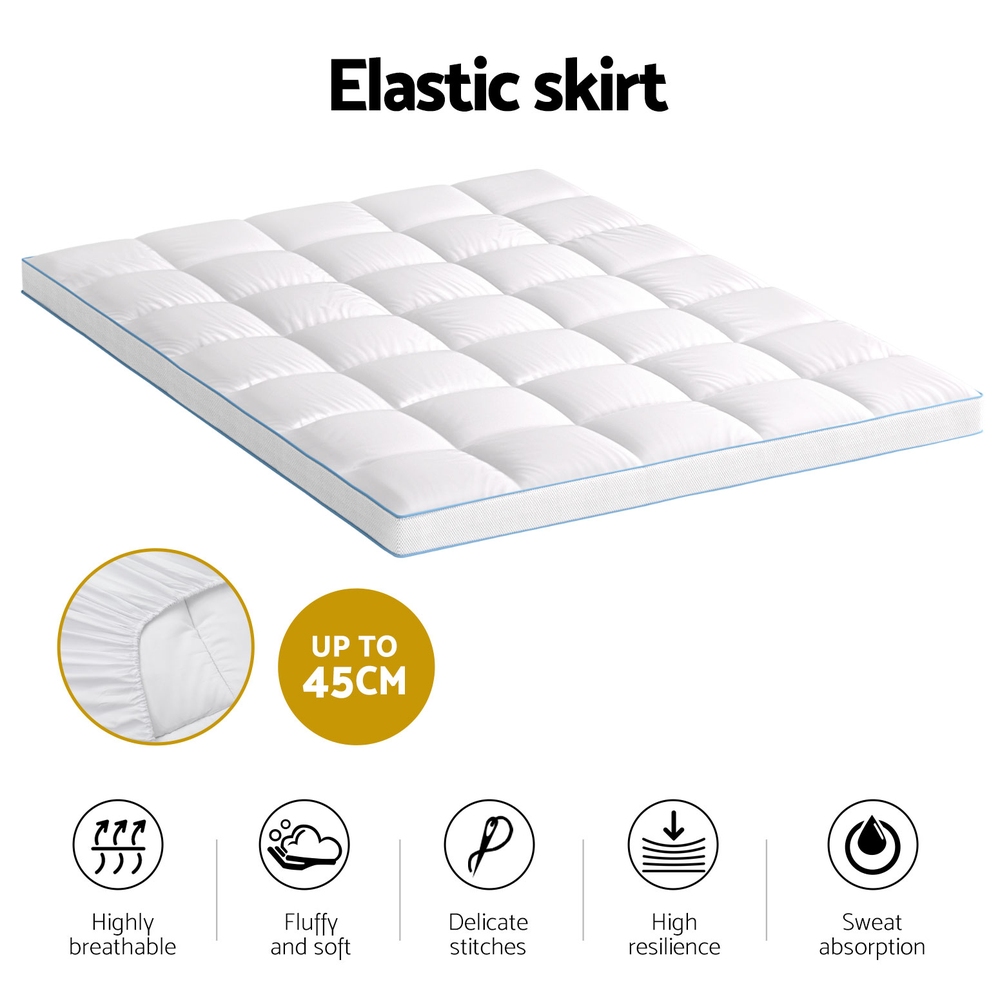 Giselle Bedding 1500GSM Bamboo Pillowtop Mattress Topper 10cm Thick Pad for Back Pain Relief, High Loft Cooling Underlay for Dorm & Guest Bed, 45cm Deep Pocket โ image 5