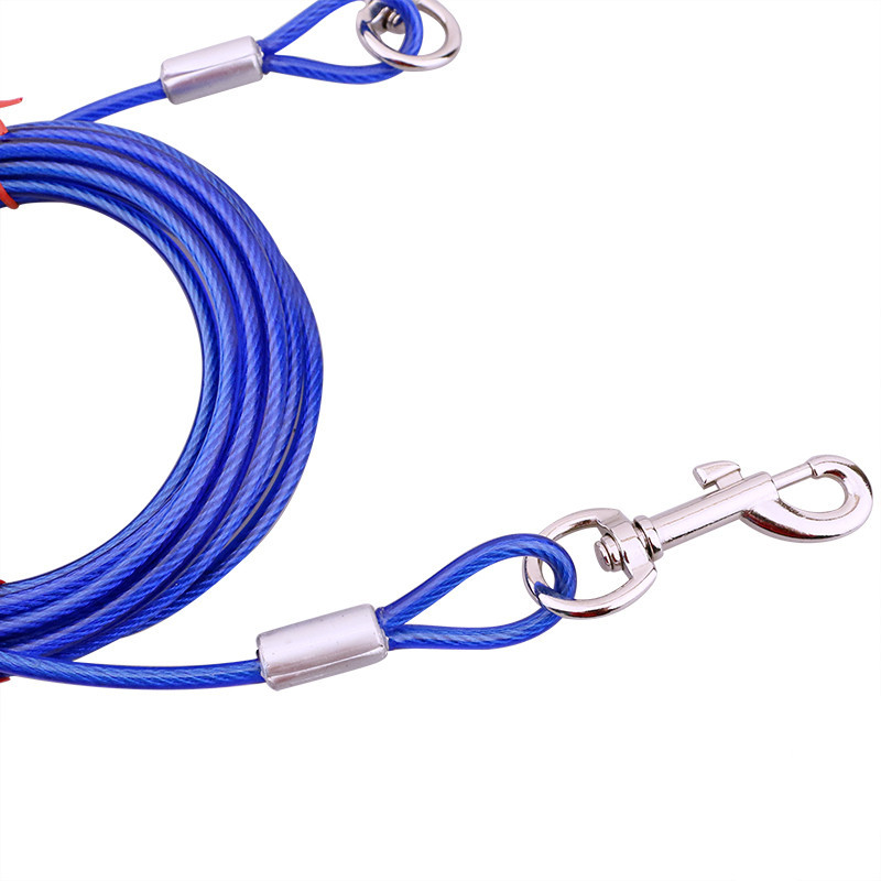 Blue Heavy-Duty Steel Wire Dual-Head Dog Tie-Out Cable Leash(6mm x 10m - 33ft) - with Dual Swivel Hooks for Tethers and Double Dog Walking — image 2