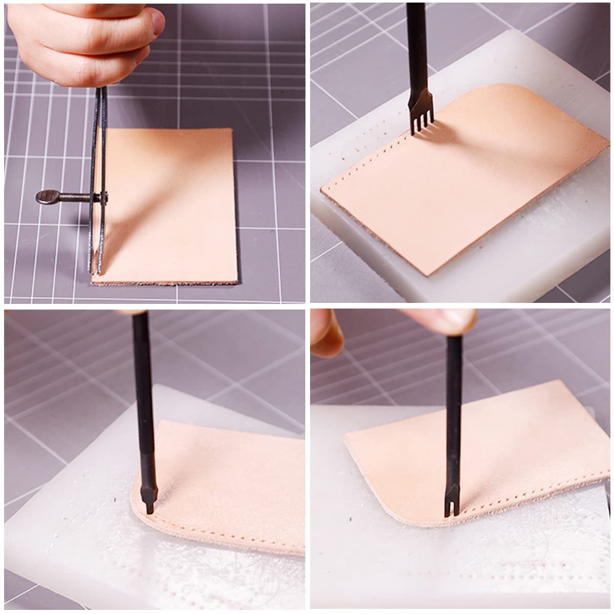 4 Pieces - Leather Punch - 4mm - 1/2/4/6 Claw - Black - Steel - Length 10cm - Hole Punch - Leather Needles - Leather Punching Tool - Non-Slip Handle โ image 2