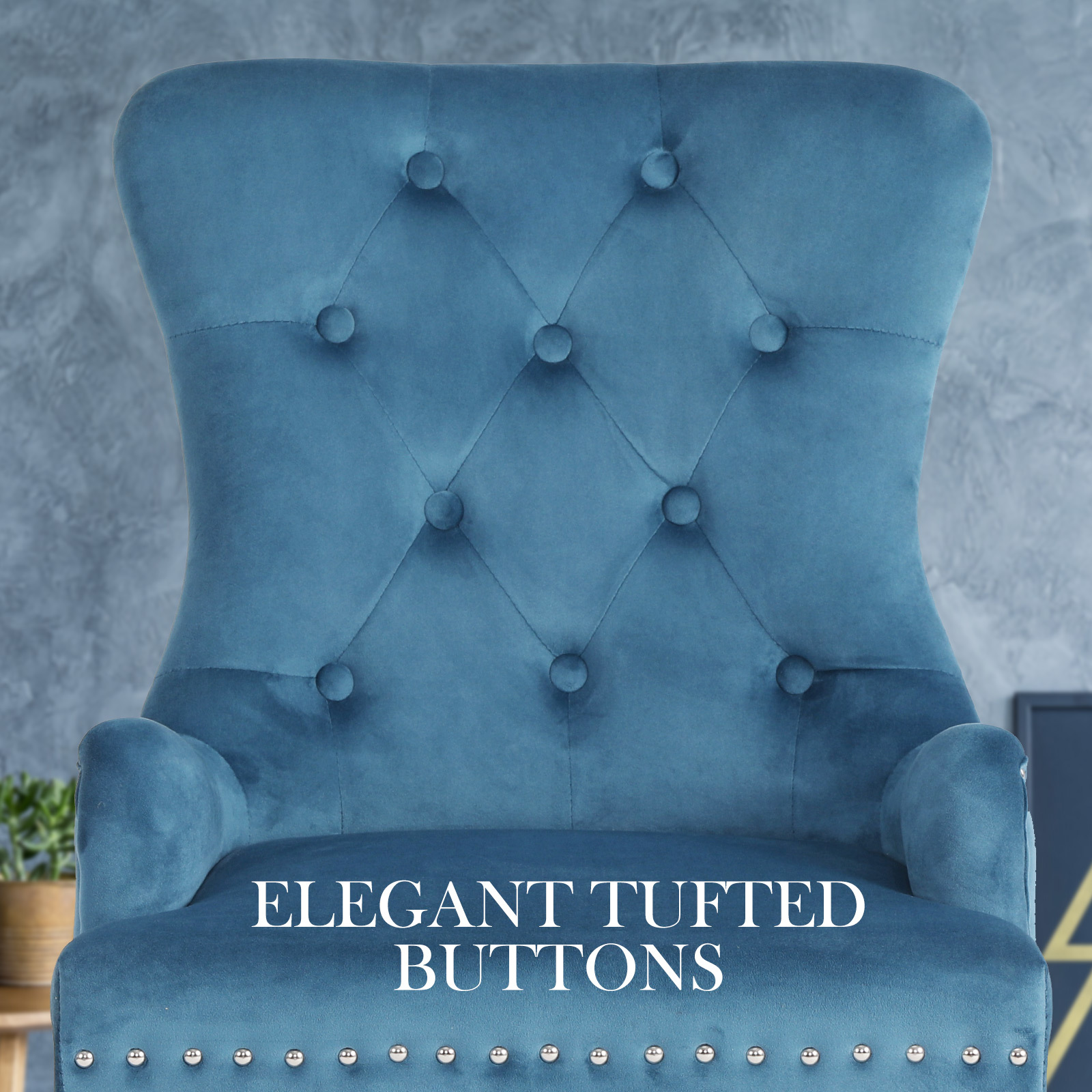 2X French Provincial Dining Chair Ring Studded Velvet Rubberwood Leg LISSE NAVY BLUE — image 4