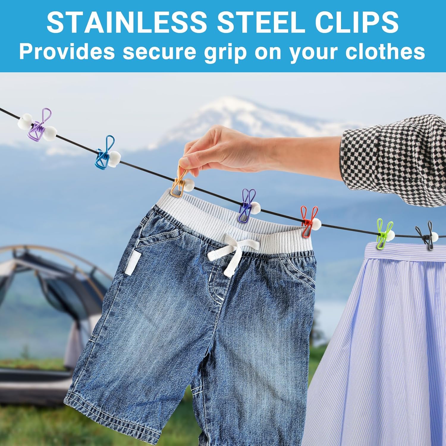 Retractable Travel Clothesline - Glow in The Dark Portable Clothes Line - 7.5ft/2.2m Camping Clotheslines for Outside, Hotel Room or Cruise - Laundry Line — image 3