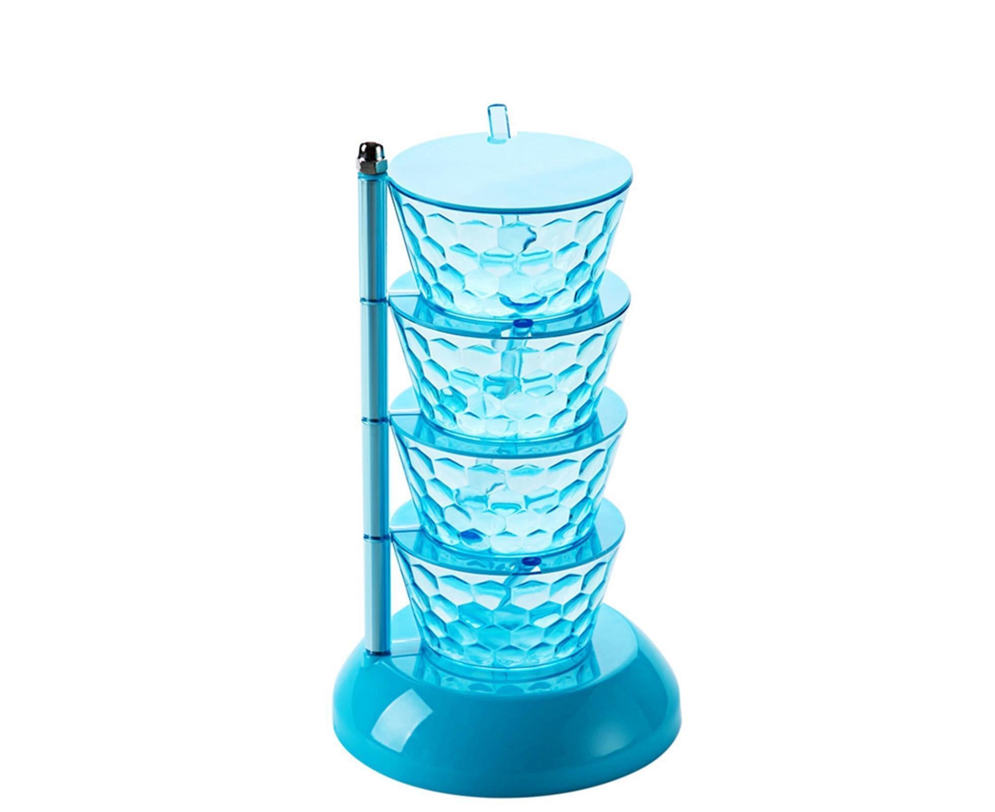 Kitchen Seasoning Bottles Boxes Plastic Frame Rotating Condiment Storage Rack-Light Blue 4 Layers