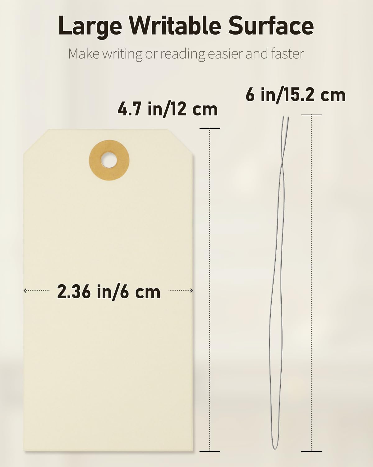 100 Pcs Manila Tags Blank Shipping Tag with Wire Attached 4.7 Inch Paper Hang Tag with Reinforced Eyelet Large Marking Writable Price Tags Inventory Label — image 6