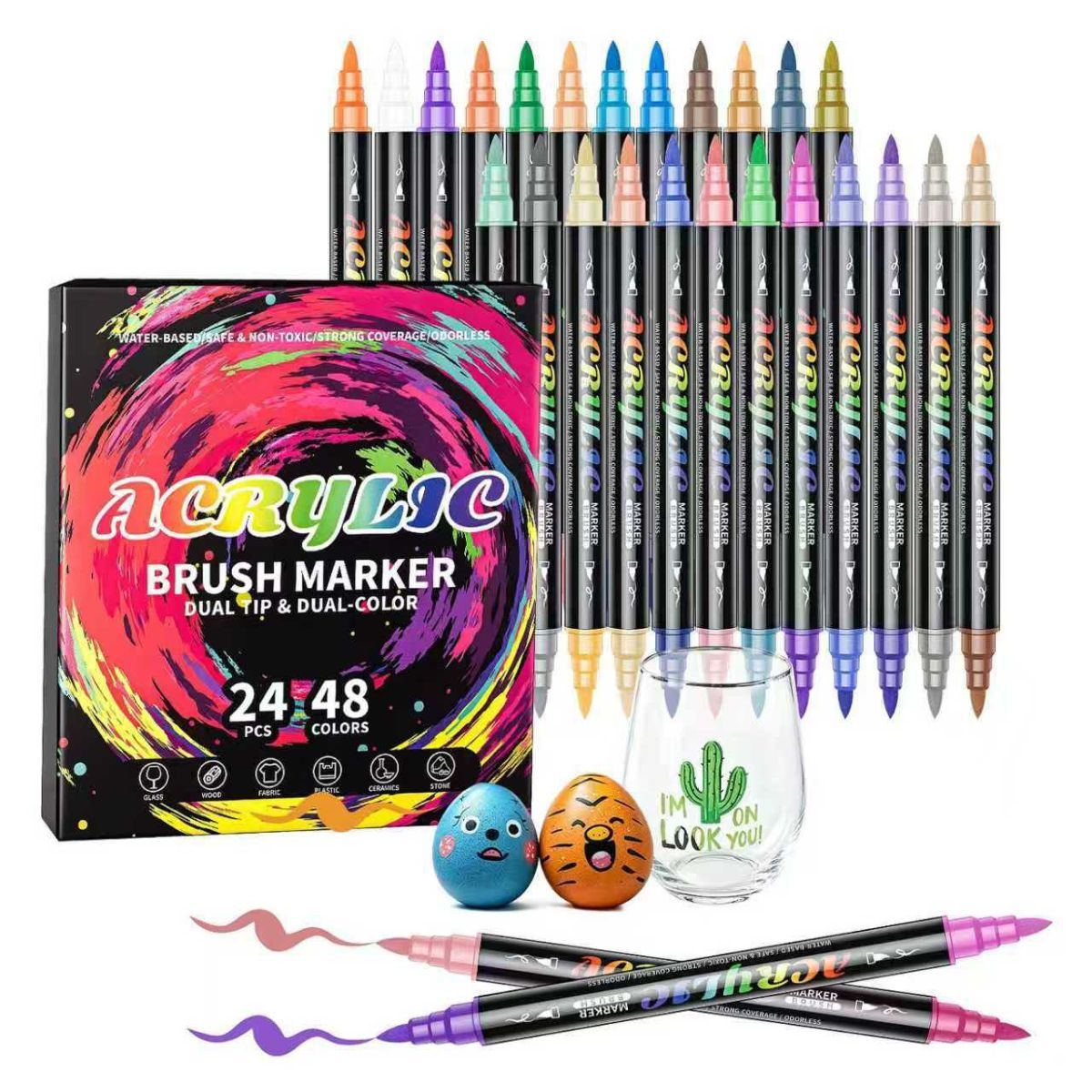 Acrylic Brush Marker Dual Tip Markers Art Supplies Craft Markers Water-Based - Multi-color - Size 48 colors — image 3