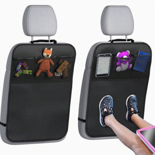Back Seat Cover For Kids + 3 Pocket Storage Organizer, 2 Pack X-Large Waterproof Kick Mats Backseat Protector, Car Seat Back Protectors For Vehicles To Protect