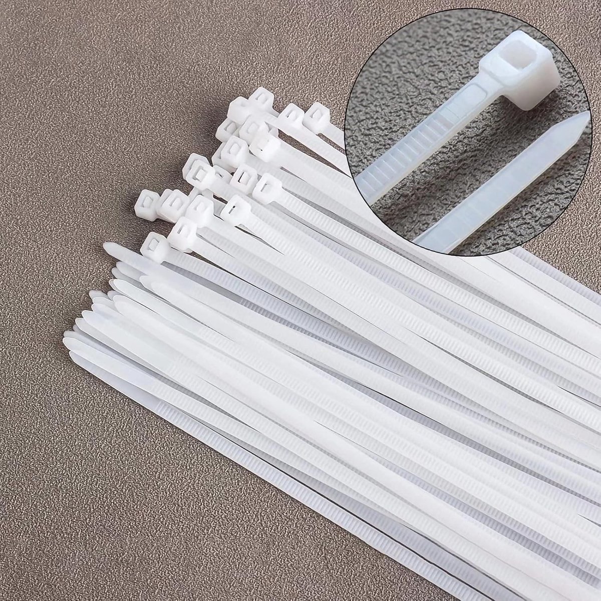 Nylon Cable Ties - Pack of 100 - 300mm x 4.8mm - Large White Nylon Cable Ties - Extra Strong - Tensile Strength 23kg - Self-Locking Plastic Cable Ties — image 2