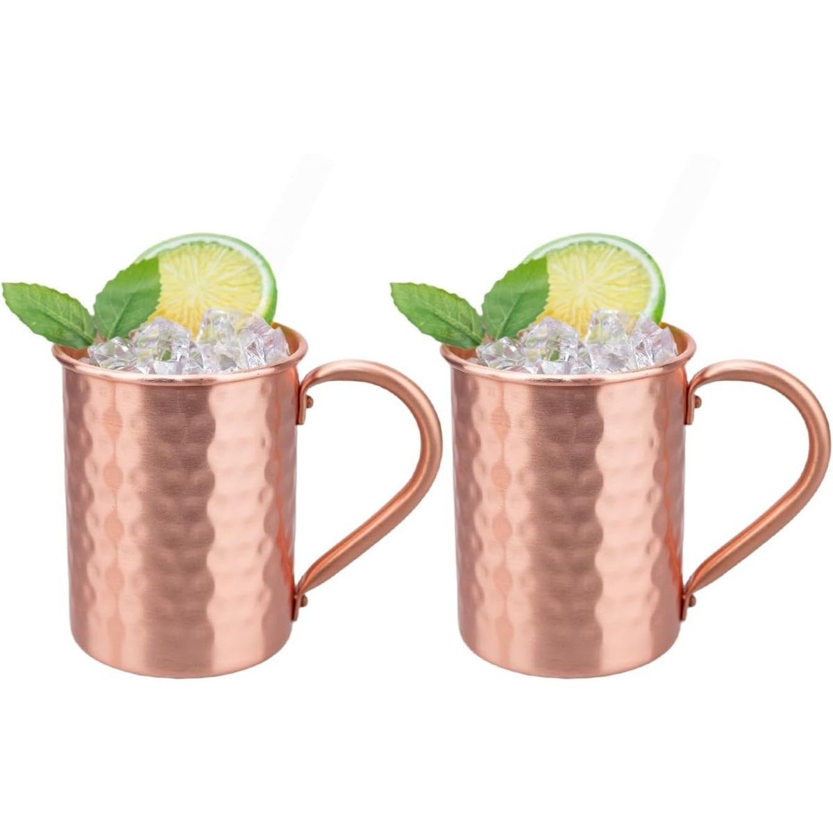 Copper Mug Copper Interior Ideal for Health Benefits - Hand Hammered Finish - Authentic and Strong Riveited Handle - Holds 12.3oz 2pcs