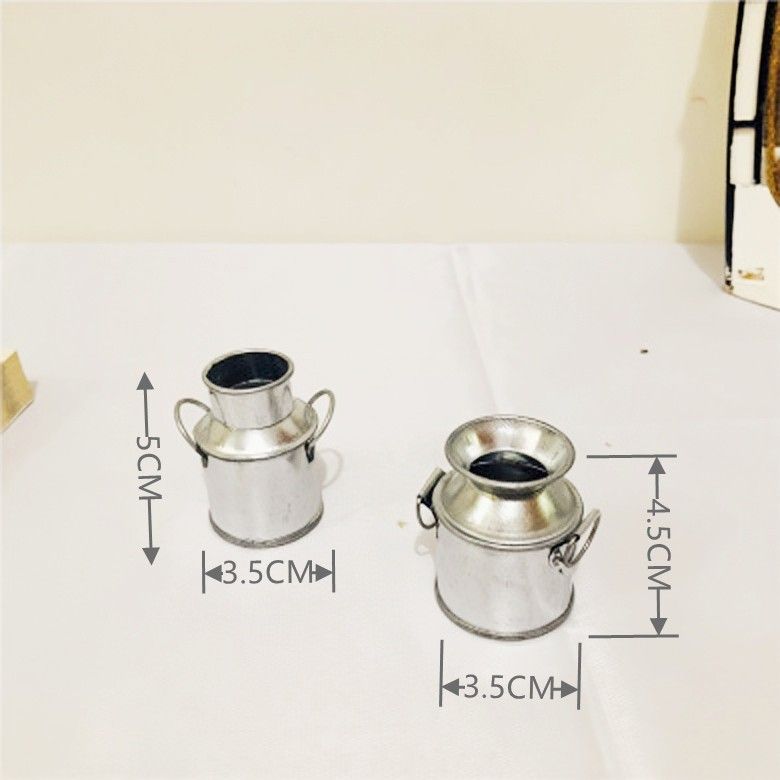 2pcs Doll House Tin Bucket Dollhouse Metal Pitcher Cactus Pot Tiny Milk Jug Mini Tinplate Bucket Pails Tiny Vase Models β image 2