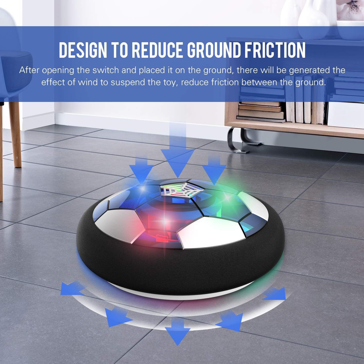Hover Soccer Ball Boy Toy, Air Power Floating Hover Soccer with LED Light & Soft Foam Bumper, Kids Training Soccer Ball Indoor — image 2