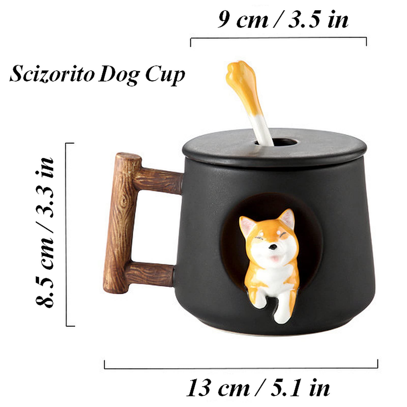 Cute Dog Couple Cup, Ceramic Coffee Mug with a Lid, Cute Paws on the Top of the Spoon, with Matte Texture, (420ML Black Head) — image 2