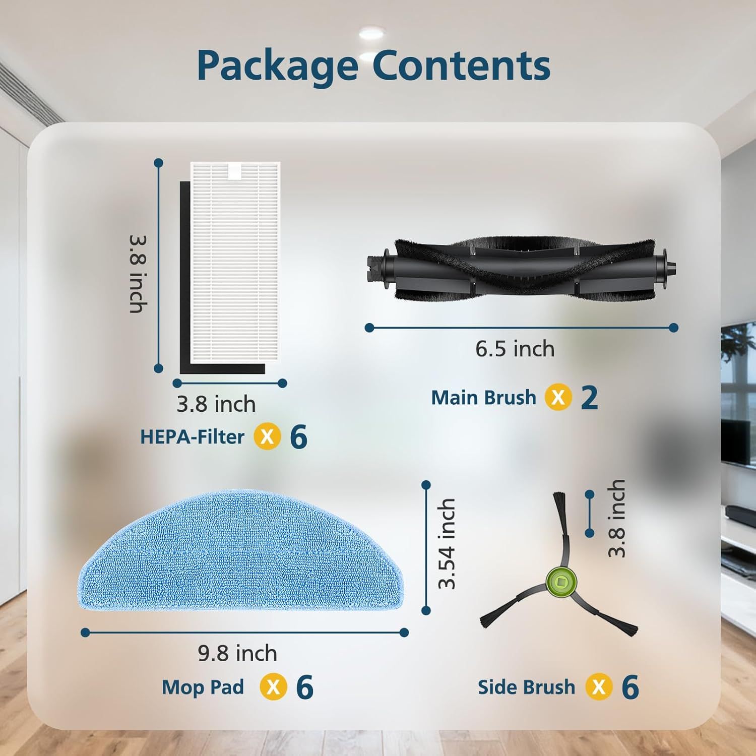 G8000 Max Replacement Parts, or Tikom G8000 Max, L8000 Plus, 2025 Year L8000 Pro Robot Vacuum, Accessories Include 2 Main Brushes, 6 Side Brushes, 6 HEPA — image 2