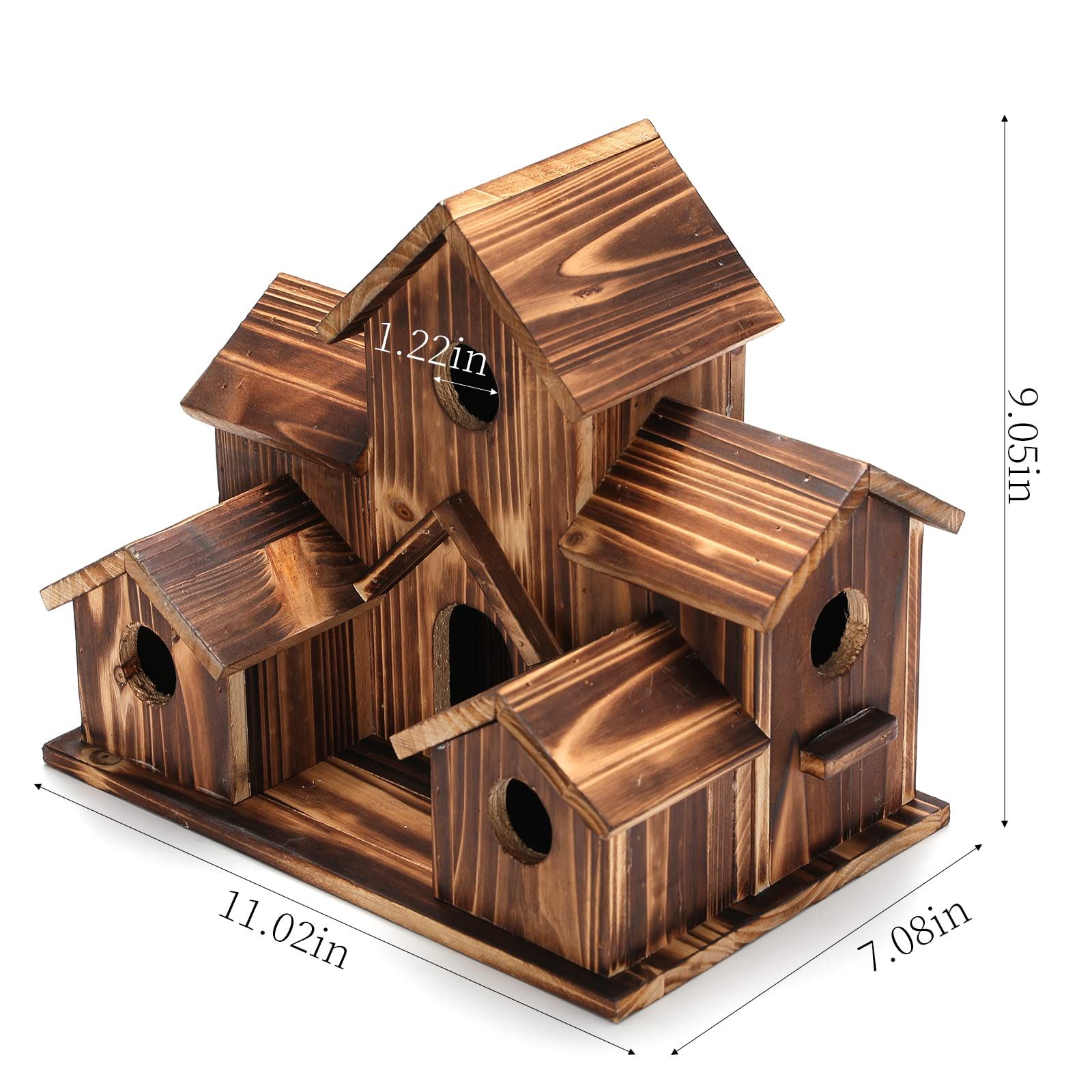 Wooden Bird Houses for Outside Hanging Clearance,6 Hole Handmade Natural Bird House for Backyard/Courtyard/Patio Decor,Large — image 2