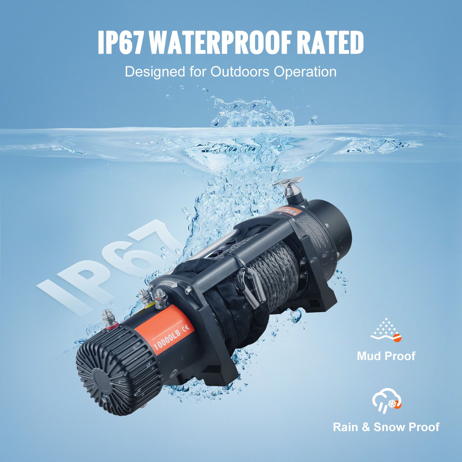 Electric Winch, 4536 kg Load Capacity Nylon Rope Winch, IP67 8.9 mm x 25.9 m ATV Winch with Wireless Handheld Remote & Hawse Fairlead for Towing Jeep Off-Road โ image 5