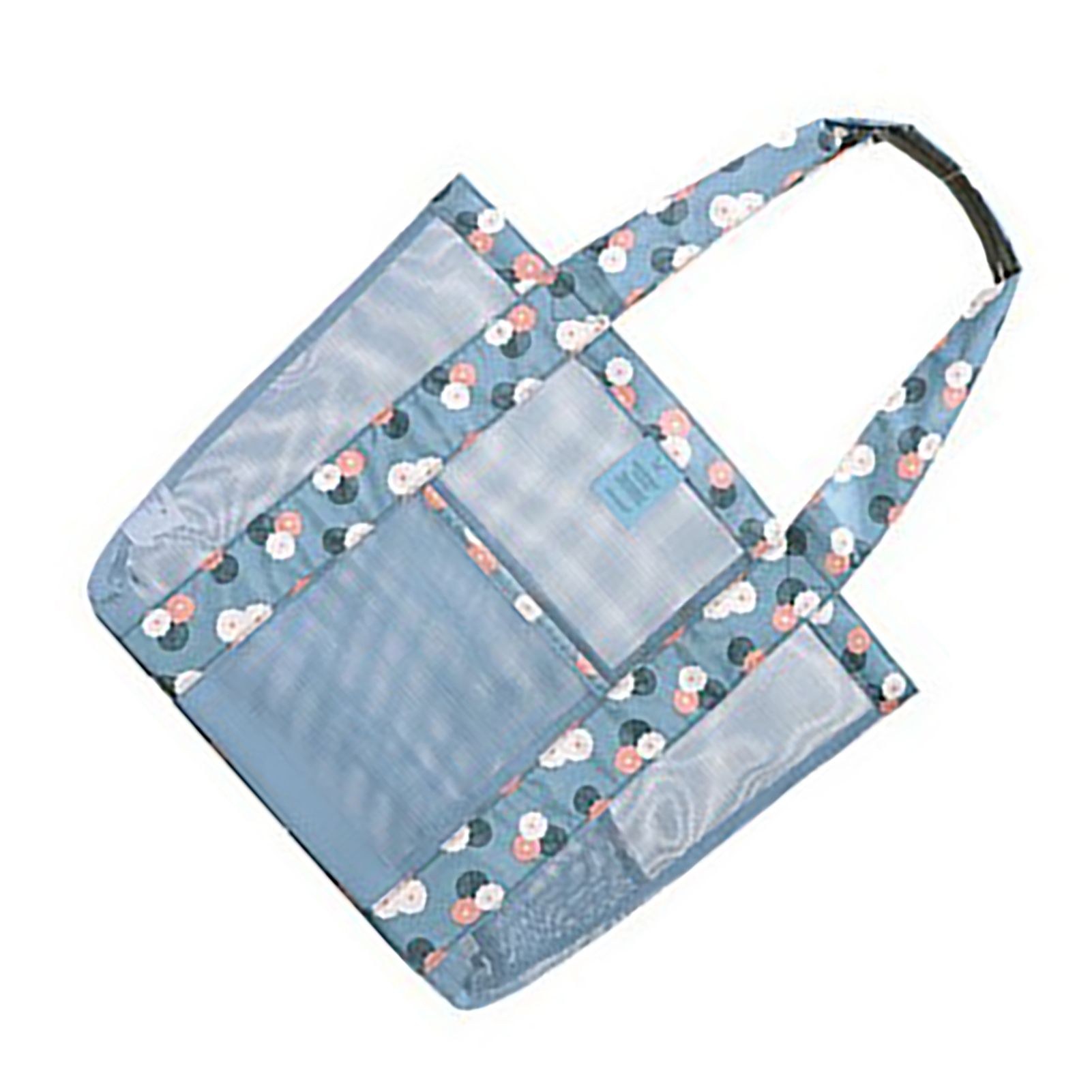 Beach Tote Waterproof Large Capacity Casual Oxford Cloth Women Mesh Handbag for Shopping Swimming Blue Flower — image 2