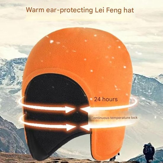 Winter hat for men and women – Thermal, windproof hat with ear flaps, ideal for sleeping, motorcycling and outdoor activities (Orange) — image 2