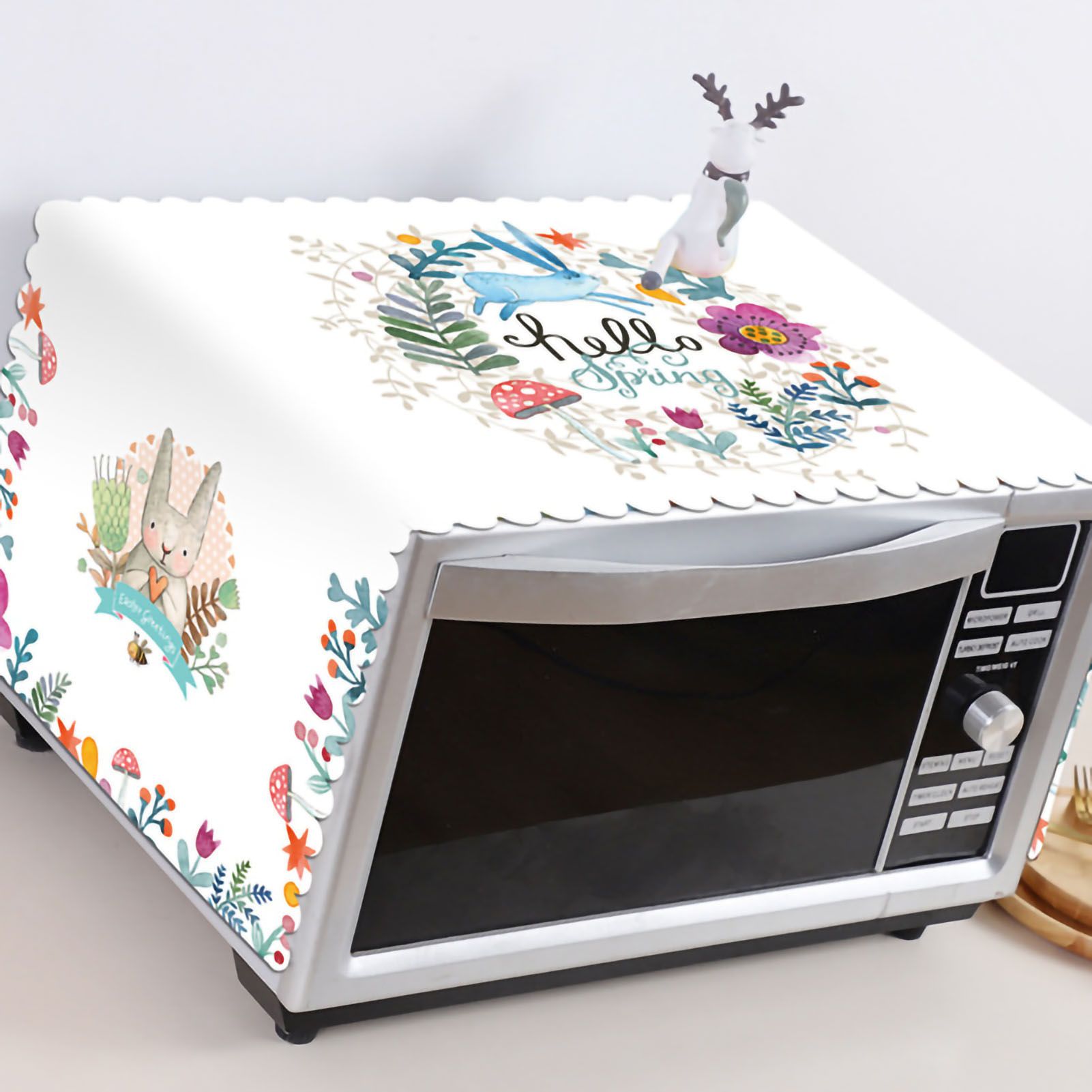 Microwave Cover Cloth Oven Cute Dust Proof Shiled Universal Oil Proof Nordic Style Simple Parts Blue Rabbit 35x100cm โ image 5