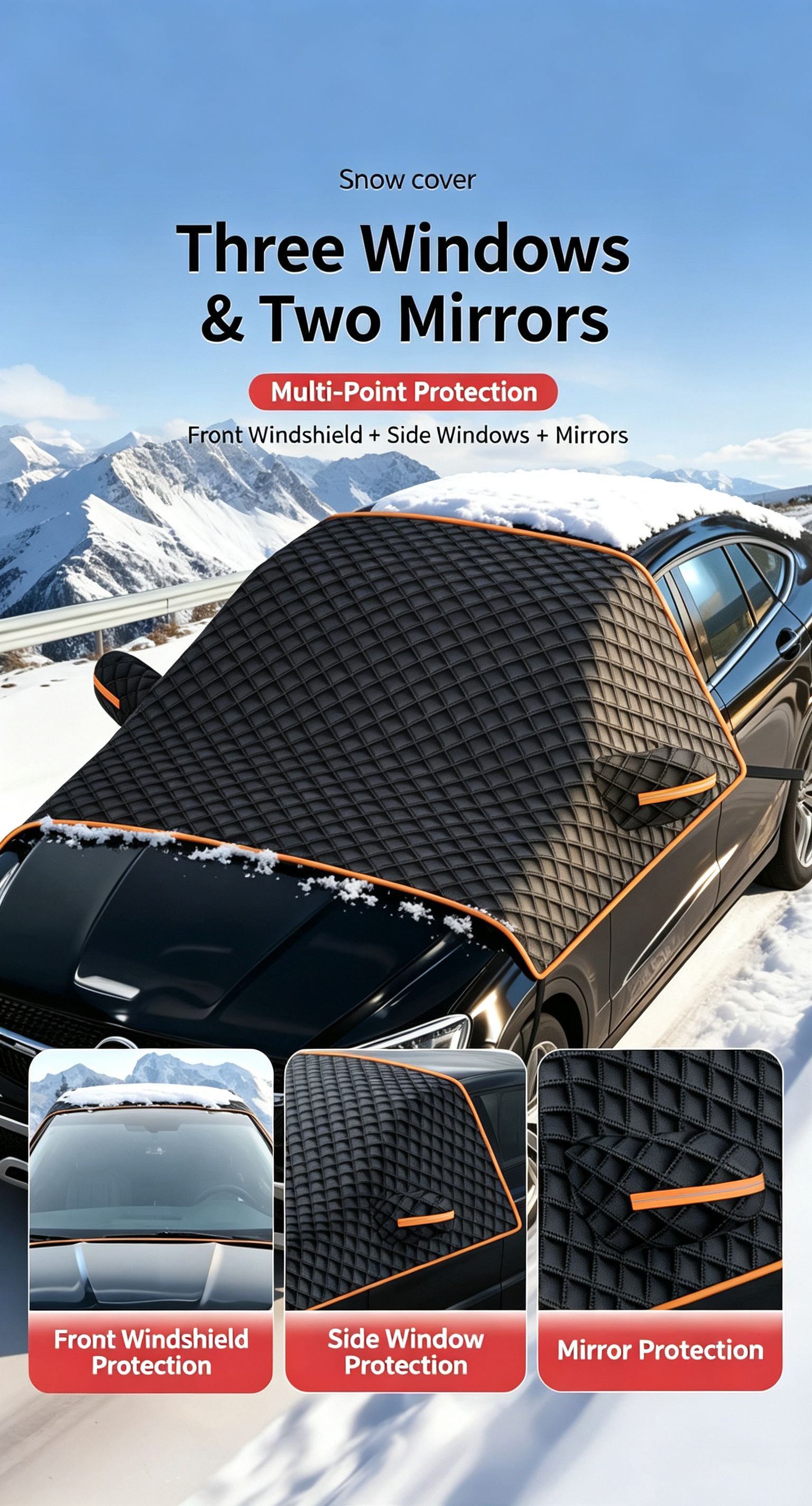 Winter car anti freezing and snow blocking front windshield snow cover — image 6