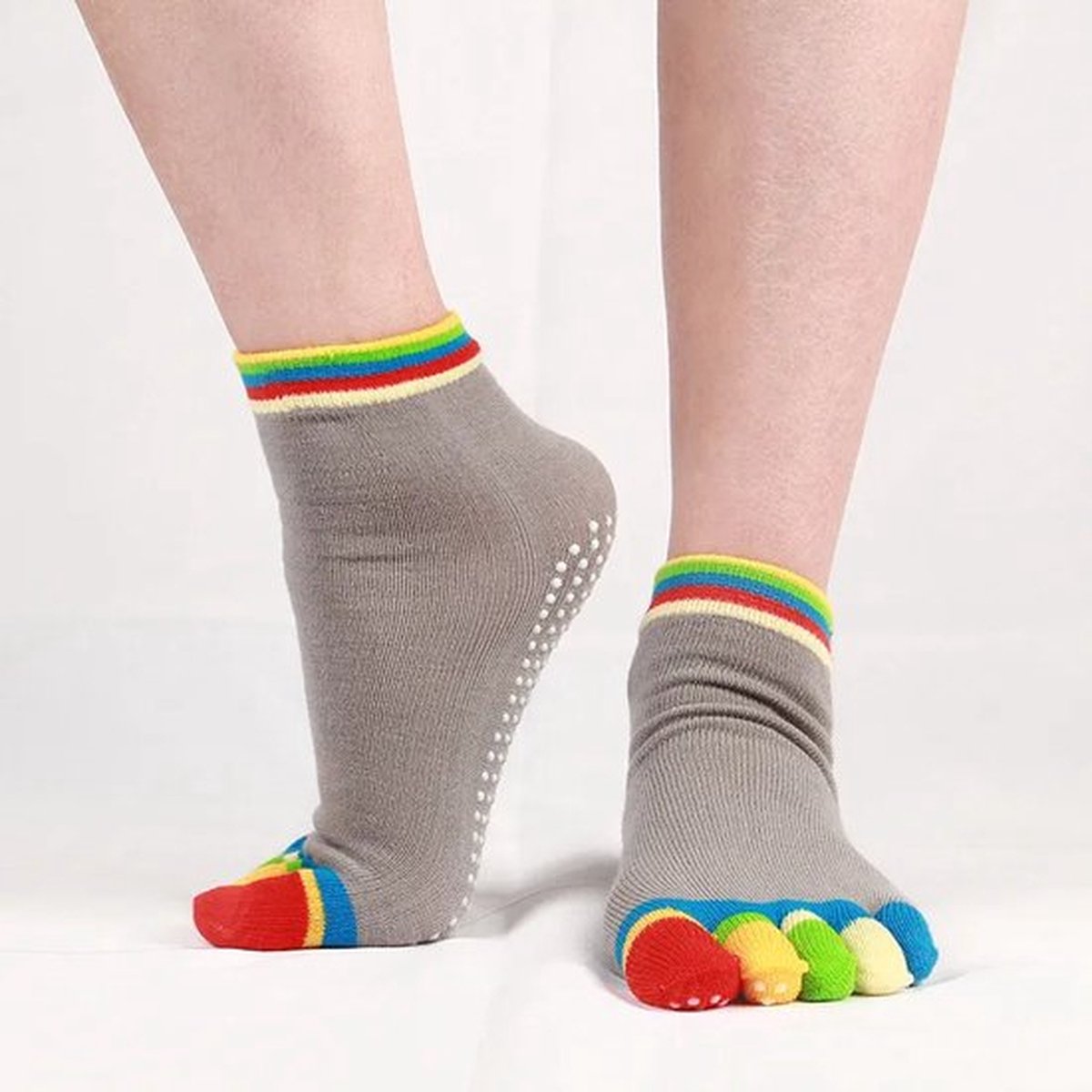 Full Toe Yoga Socks | Full Toe Yoga Sock | With Anti-Slip Bottom | Anti-Slip Socks | Pilates Socks | Size 36-40 | Grey with Colors — image 2