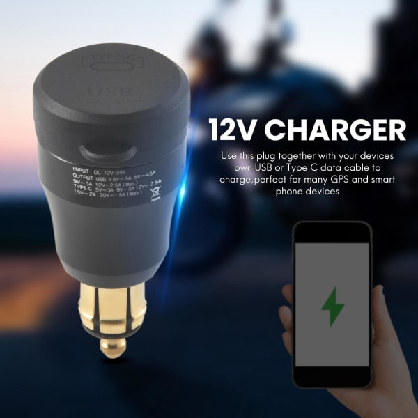 Motorcycle Waterproof Fast Charger with USB Type-C Port 12V/24V Qc3.0 Power Din Connector Black โ image 4