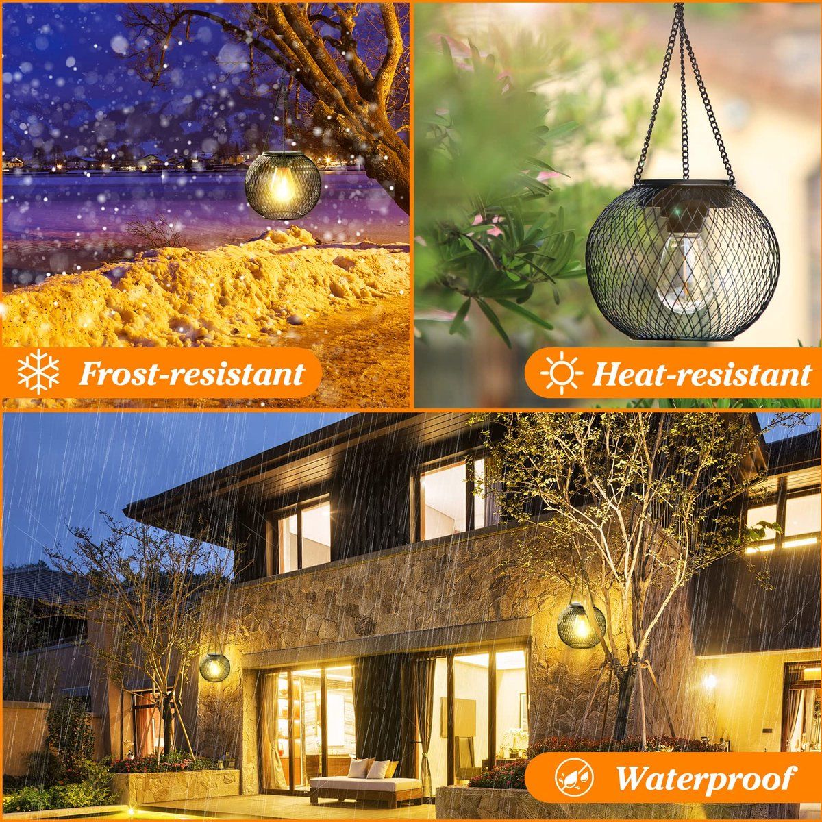 2 Pack Outdoor Solar Lights, Waterproof LED Hanging Lanterns with Warm White Light for Garden, Patio, Halloween and Christmas Decor — image 5