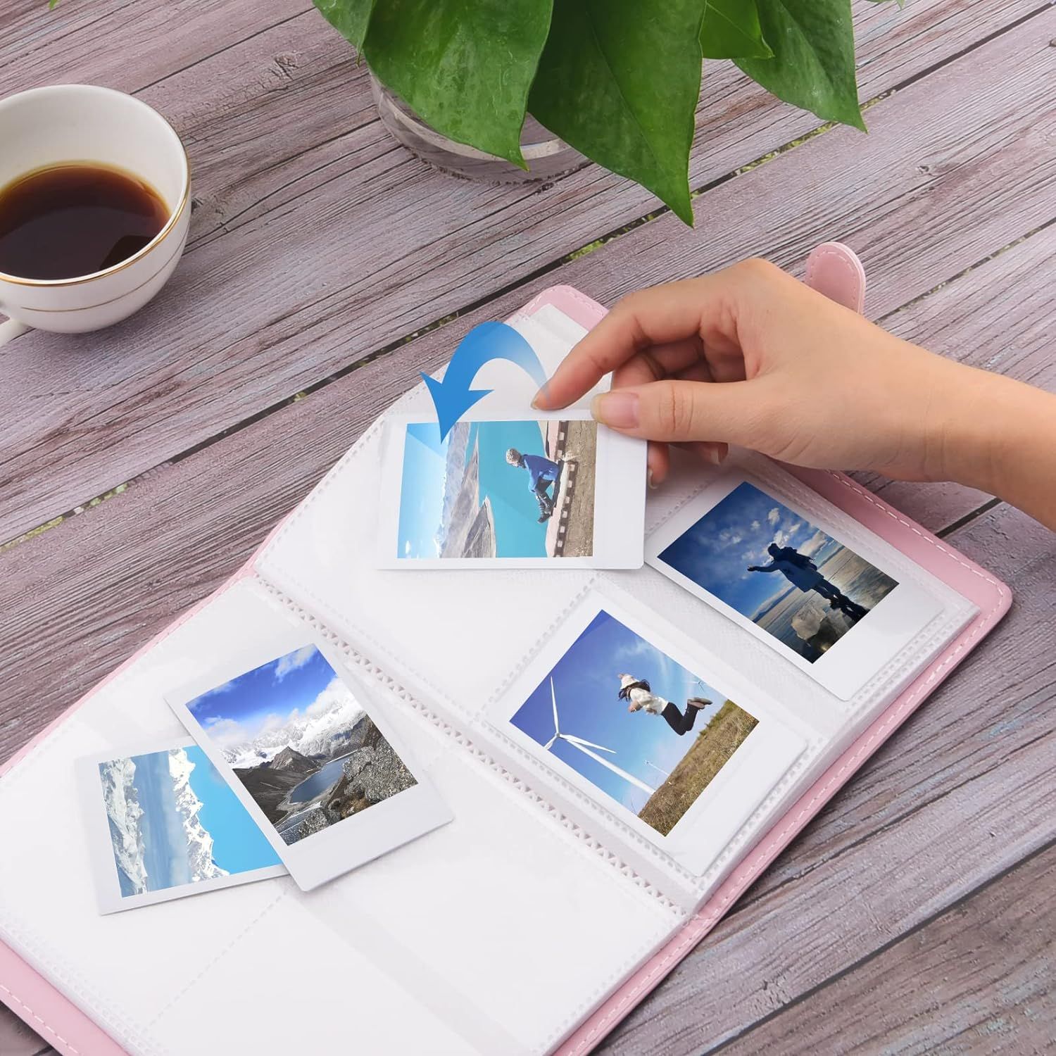 108 Pockets Photo Album Compatible with 3-inch 108 grid solid color vintage photo album storage photos(Pink)