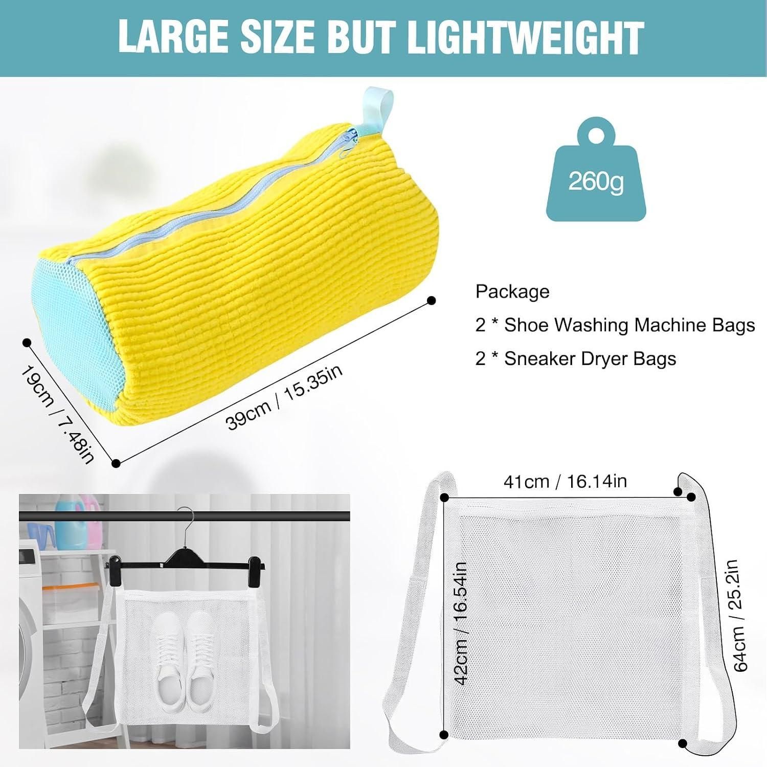 Laundry Bags 2 Pack Mesh Shoe Washing Bags with Hanging Hook Zipper Closure Yellow โ image 2