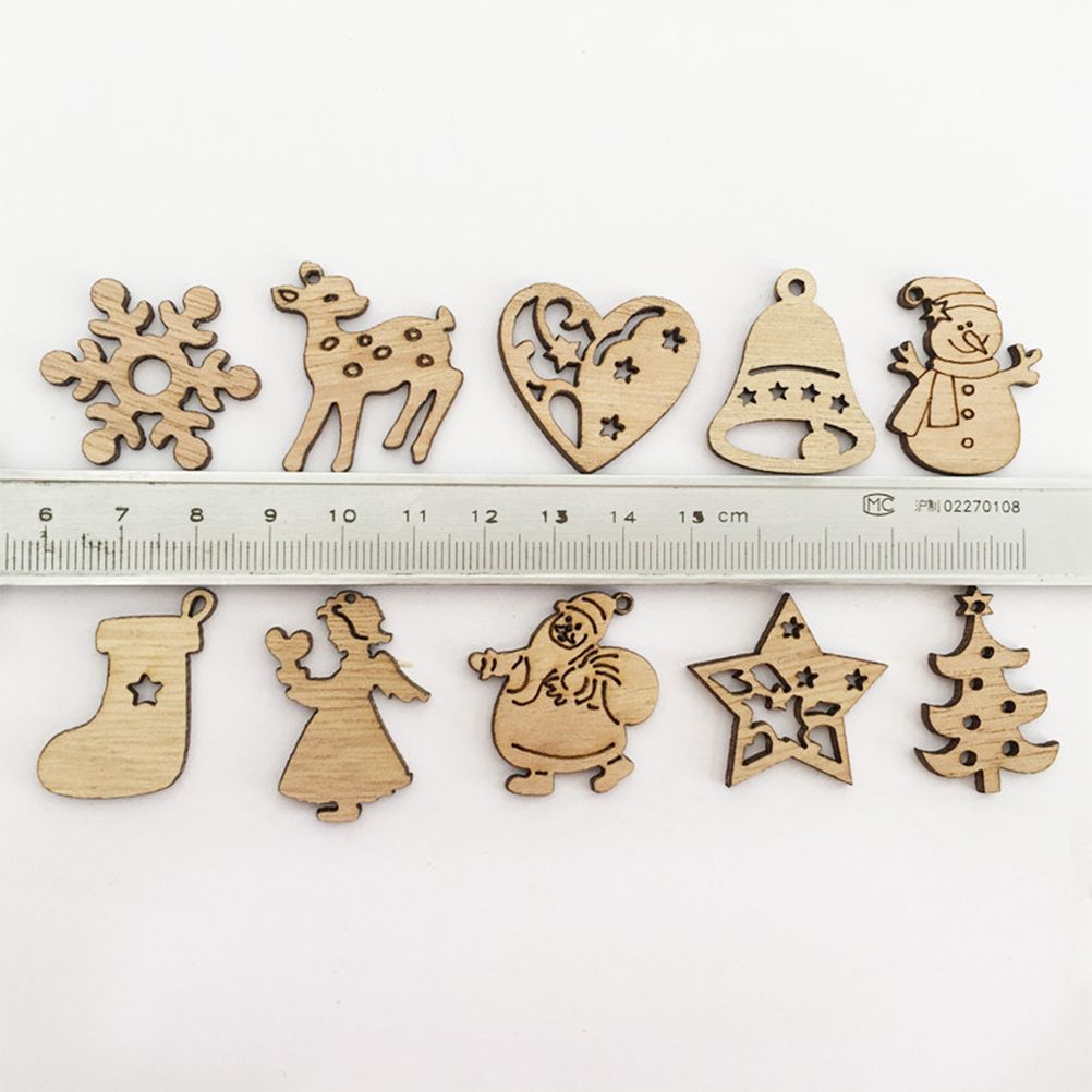 100Pcs Mix Wooden Christmas Tree Ornaments Mini Santa Claus Snowman Elk Snowflakes Christmas Tree Hanging Pendants โ image 2