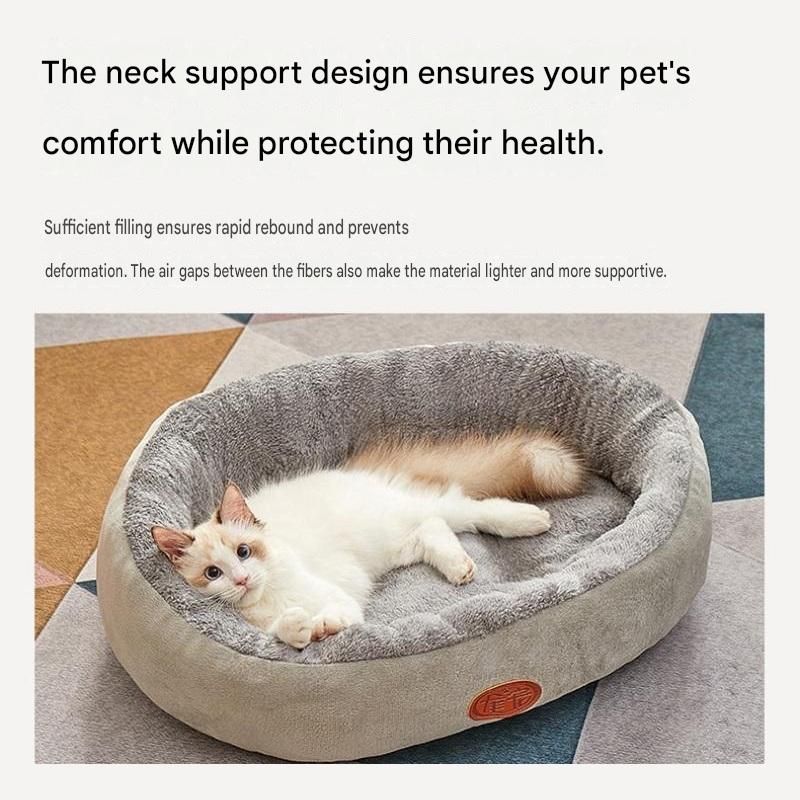 M Size 48x60cm Coffee-colored Oval Pet Bed - Arctic Fleece and PP Cotton - Thickened Warmth, Non-Slip Base, Removable Cover, Compact for Cats and — image 4