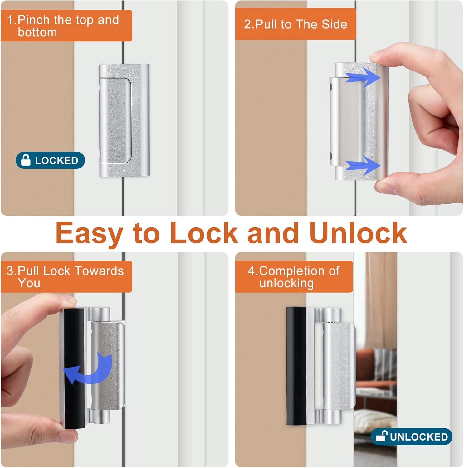 2 Pack Home Security Door Lock,Childproof Door Reinforcement Lock,with 3" Stop Withstand 800 lbs,for Inward Swing Doors,Night Kids Safety Metal Flip Lock โ image 5
