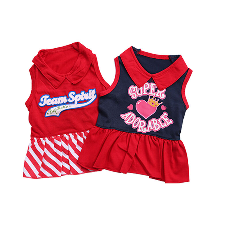 Pet products 2-Piece Dog Summer Dress Set - Team Spirit & SUPER ADORABLE Designs, Red White Stripes & Navy Blue, Peter Pan Collar, Cute Fit for Dogs(XS)
