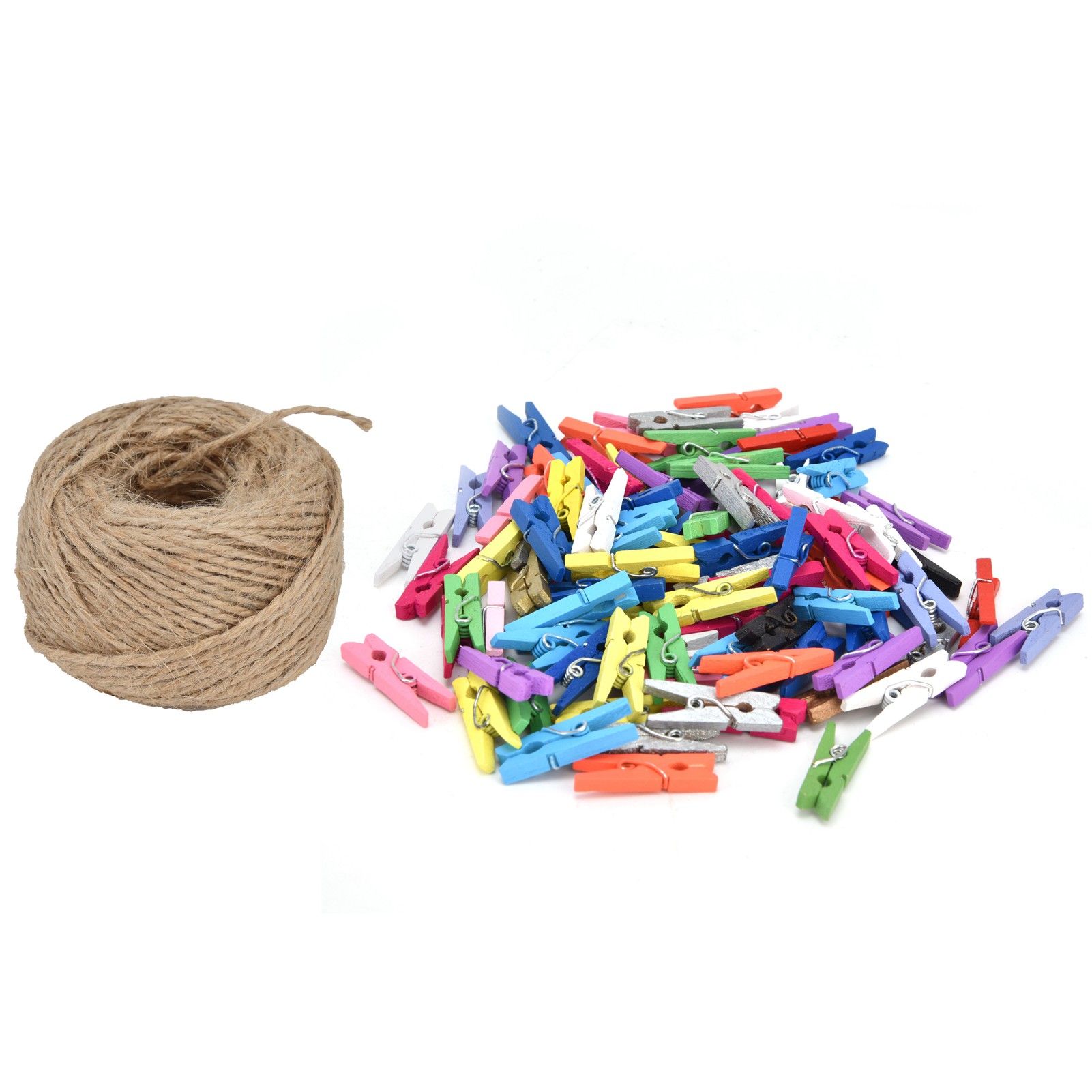 100PCS Wooden Clip Mini Color Wood Clip Birch Card Photo Clip with 10m Rope for Home Festival Decoration โ image 2
