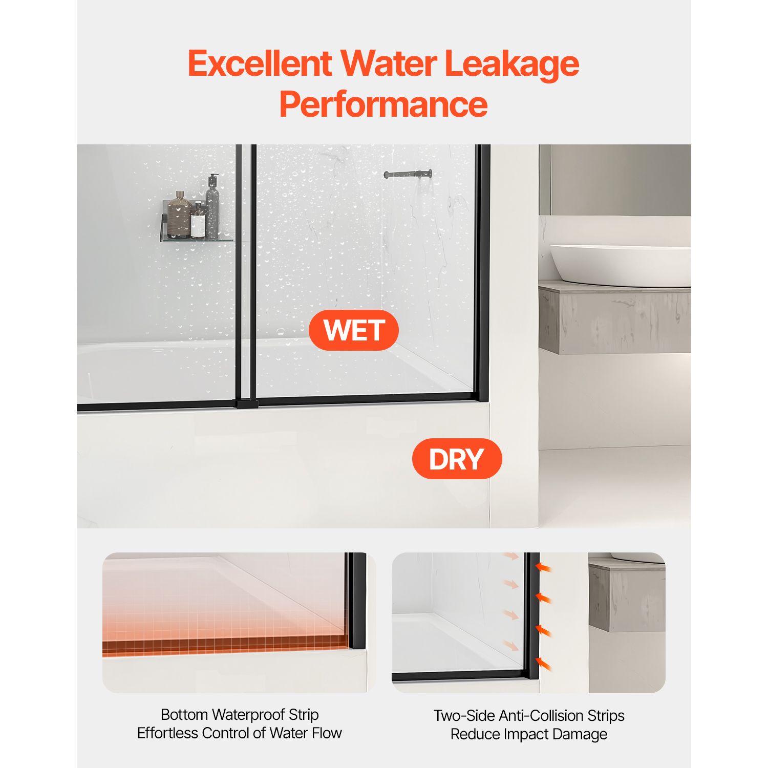 Bathtub Shower Door, 1422-1524 mm x 1524 mm, Semi-Frameless Double Sliding Tub Door, Semi-Frameless Bypass Tub Door with 1/4 in Shatterproof Tempered Glass and — image 5