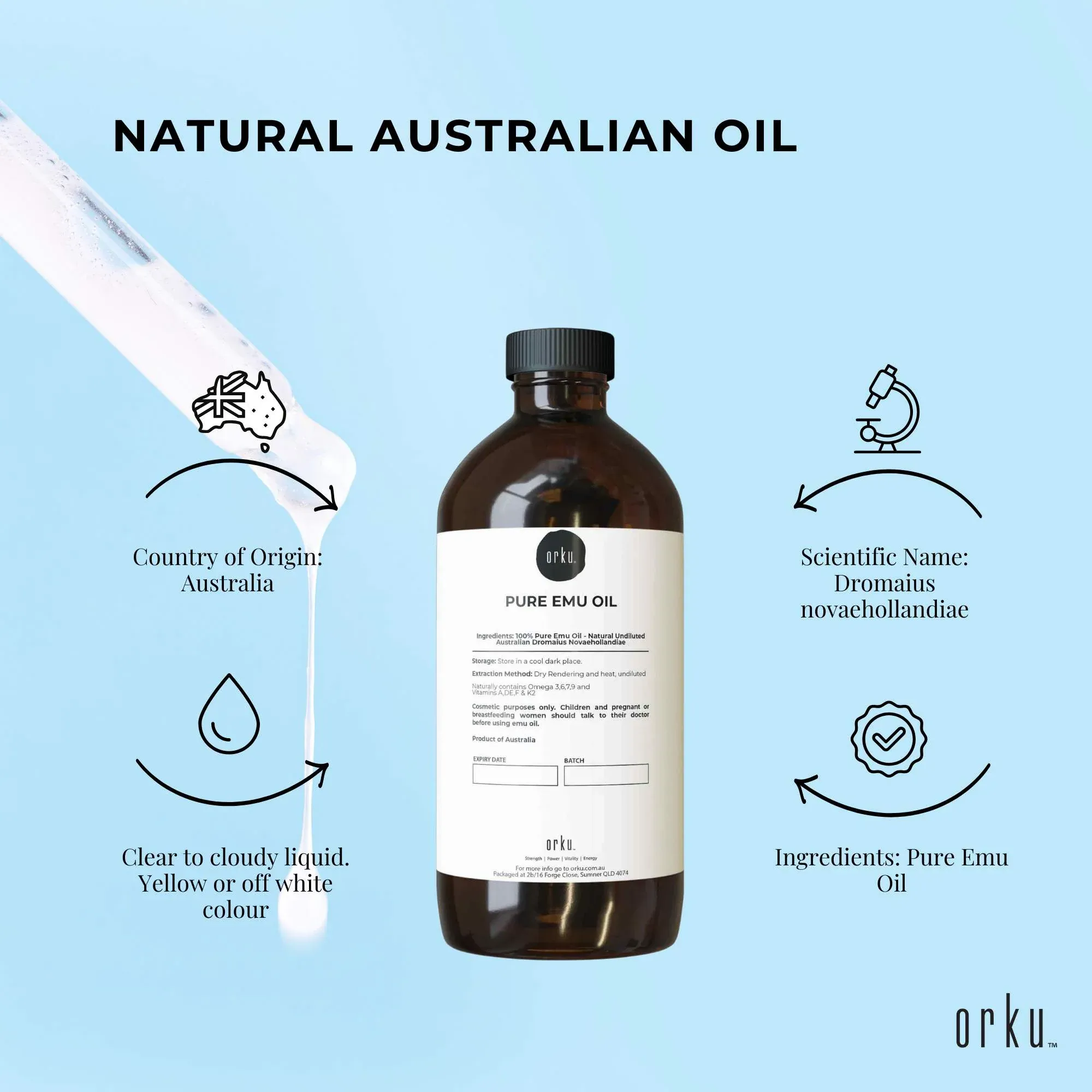 Orku 1L Pure Emu Oil - Natural Undiluted Australian Dromaius Novaehollandiae โ image 5