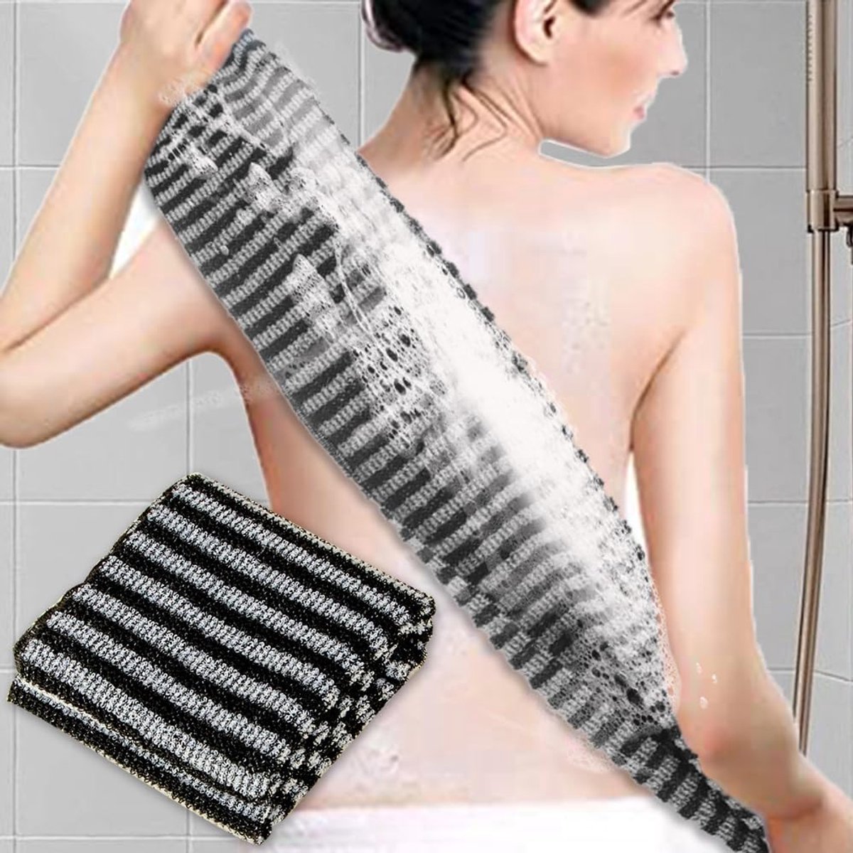 Back Scrubber Set | 2-Piece Exfoliating Shower Towel | Extra Long Exfoliating Washcloth for Men and Women - Scrub Cloth for Body Cleansing and Massage