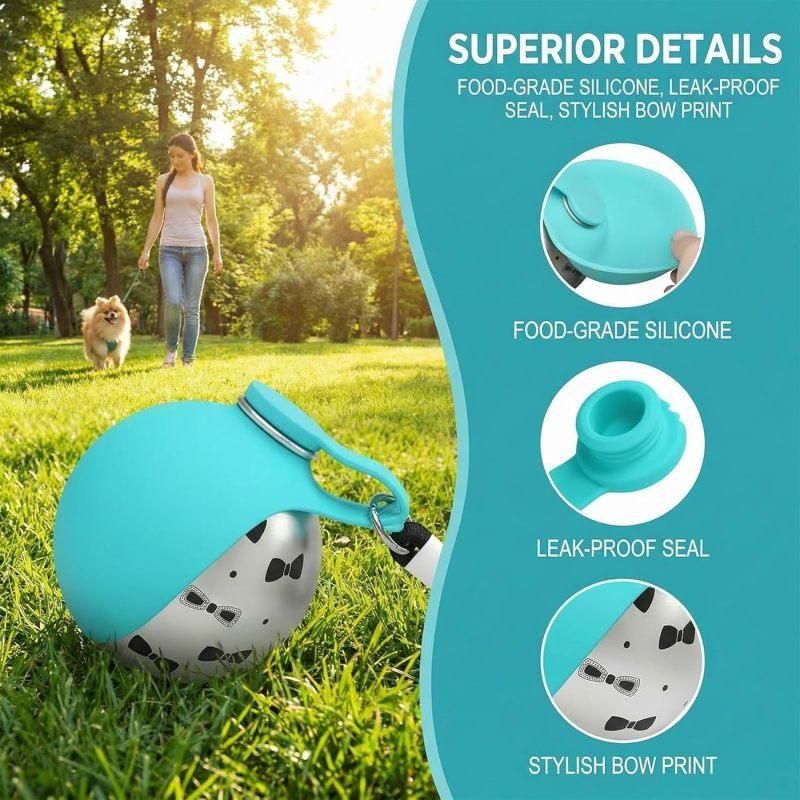 10oz Stainless Steel 2-in-1 Leakproof Dog Water Bottle with Bowl, Portable for Travel Walking Pink โ image 4