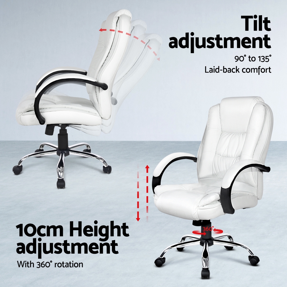 Artiss Computer Desk 120cm Executive Office Chair Set PU Leather High Back White โ image 5