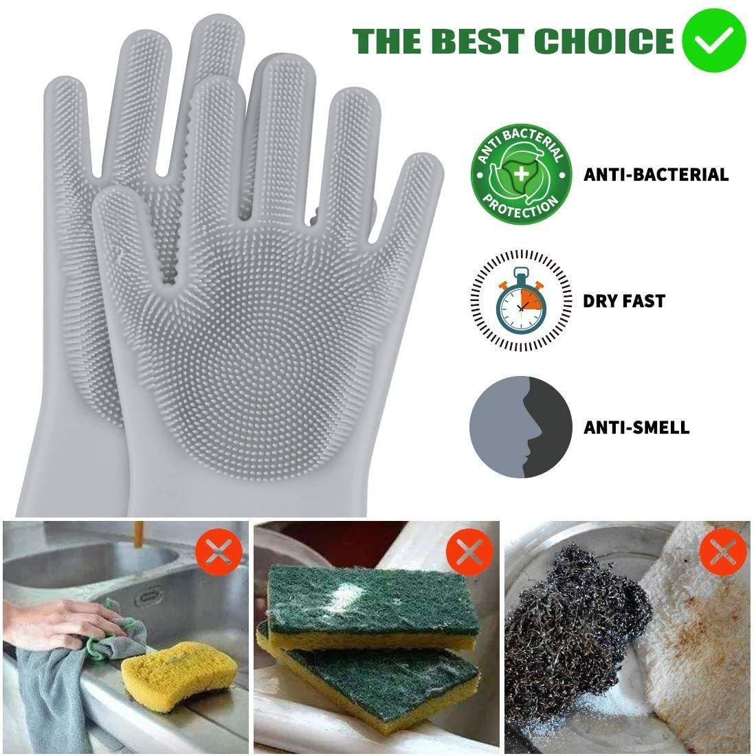 Reusable Silicone Dishwashing Gloves, Dishwashing Gloves with Scrubber, Household Kitchen Gloves, Pet Grooming — image 5