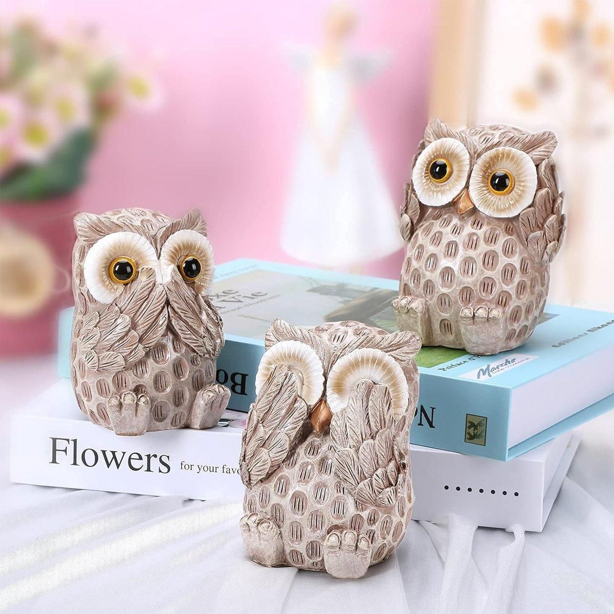 3pcs Resin Owl Ornaments Home Decor Figurines for Living Room Desktop Display — image 5
