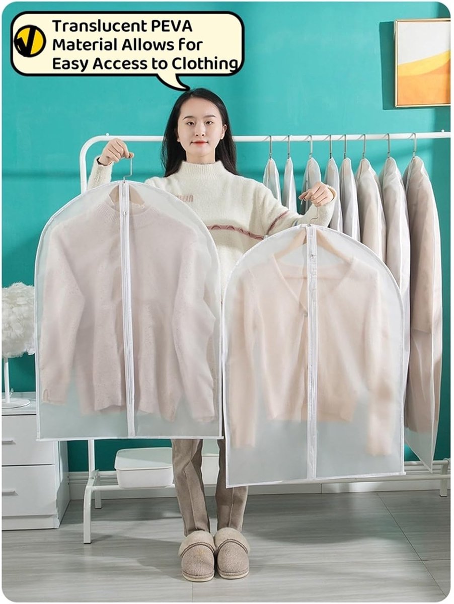 5-piece - Garment bag - dust cover - clothing storage bag - central zipper - storage accessories - suitable for wardrobe storage and travel - white - 60*120 cm — image 4