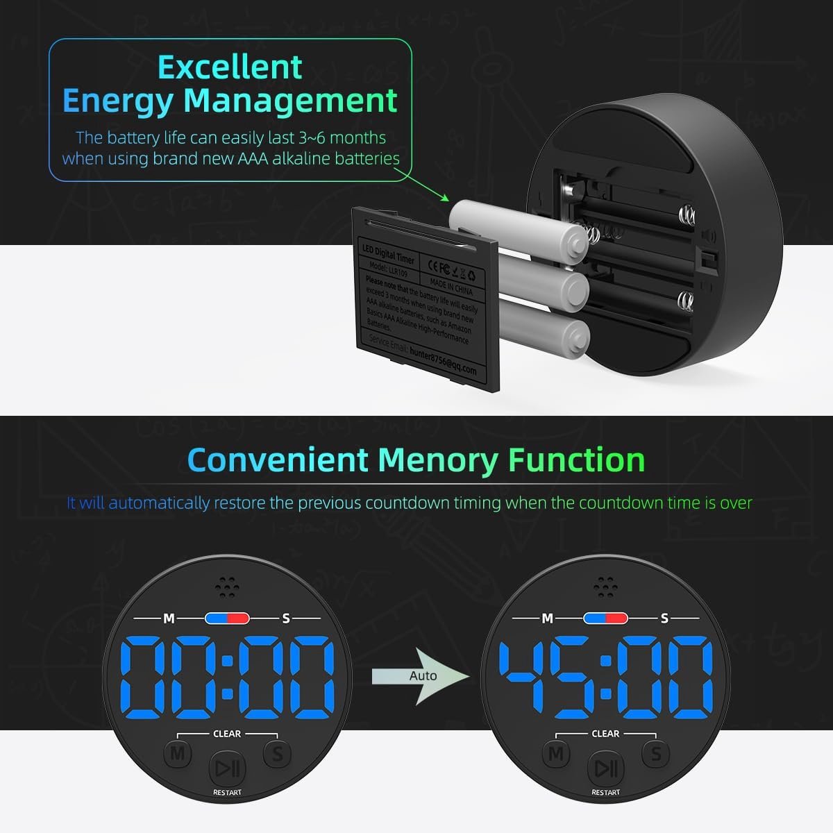 Digital Timer - Digital Kitchen Timer - Smart Timer - LED Display - Magnetic - Addition/Subtraction - Learn to Tell Time - Analog Kitchen Timer - Black — image 4